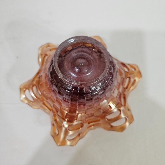 Fenton Carnival Glass Pink Marigold Reticulated Candy Bowl (Basket Weave) - Picture 6 of 6